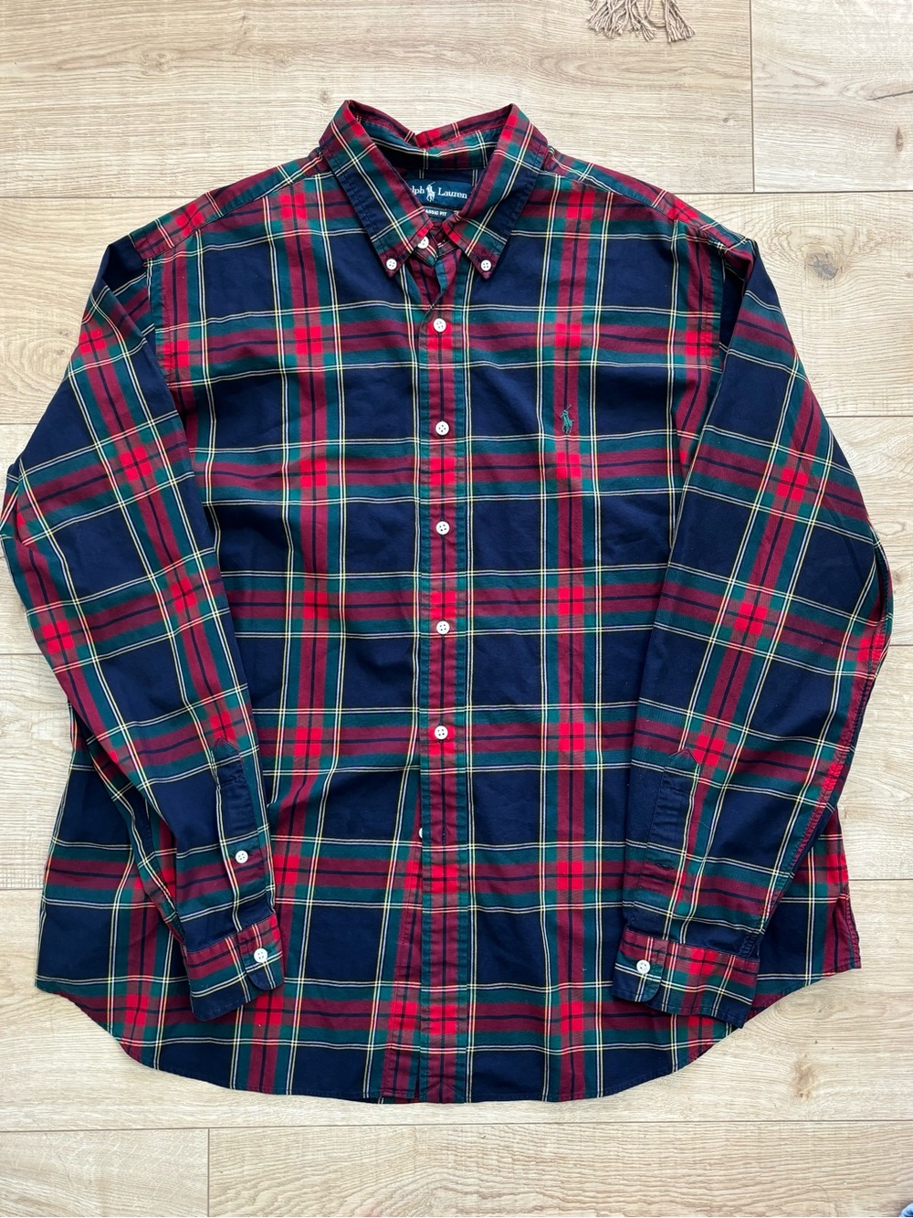Ralph Lauren Tartan Plaid Navy Button Down Shirt Classic Preppy XXL Cotton